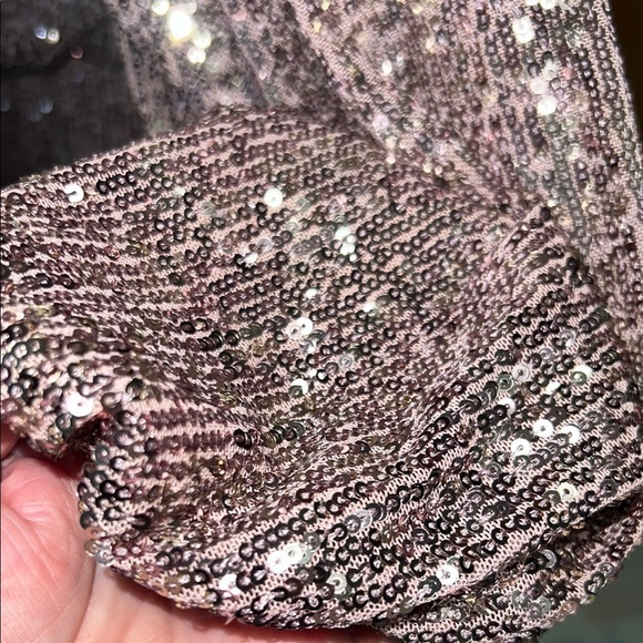 Eliza J Rose Gold Mauve Sequin Dress Faux Wrap Stretch waist sz 10 - Picture 5 of 10